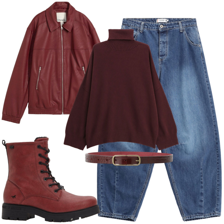 Outfit donna - Un rosso intenso. Stile Urban per Scuola/Università. Abbinamento con blazer, stivaletti, jeans, cinture, maglieria.