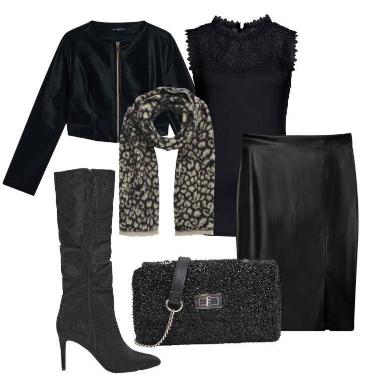 Outfit donna - Per evidenziare la silhouette. Stile Rock per Serata fuori. Abbinamento con top, borse a tracolla, stivali, gonne longuette, sciarpe, blazer.