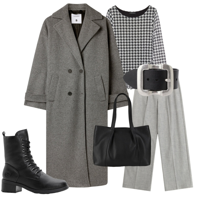 Outfit donna - Total look #2272290. Stile Urban per Tutti i giorni. Abbinamento con shopping bag, stivaletti, cappotti, cinture, pantaloni, bluse.