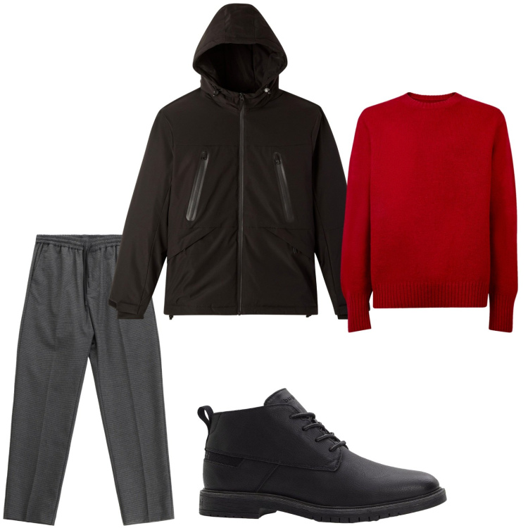 Outfit uomo - Combinazione sorprendente. Stile Trendy per Tutti i giorni. Abbinamento con stivali e stivaletti, giacche, pantaloni, maglieria.