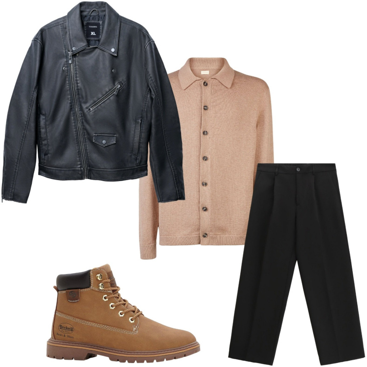 Outfit uomo - Biker urbano. Stile Urban per Serata speciale. Abbinamento con stivali e stivaletti, giacche, pantaloni, polo.