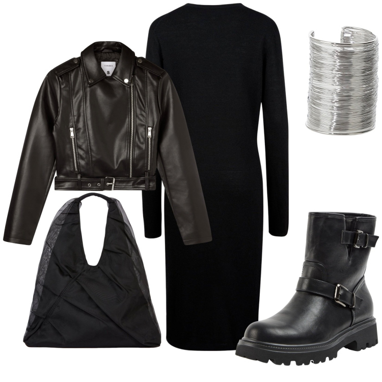 Outfit donna - Total look #2272303. Stile Urban per Tutti i giorni. Abbinamento con giacche, stivaletti, braccialetti, vestiti midi/longuette, shopping bag.