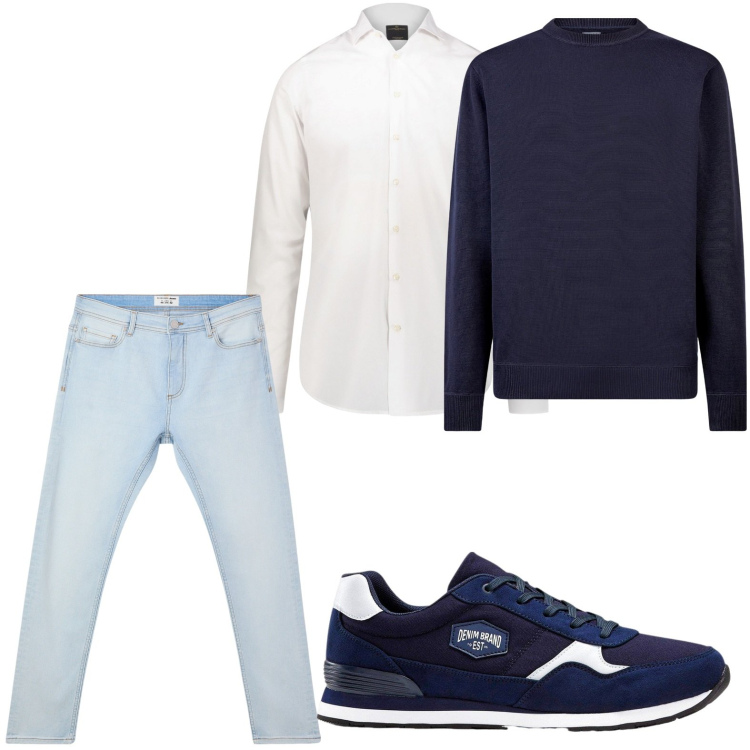 Outfit uomo - Sneackers minimal. Stile Casual per Tutti i giorni. Abbinamento con sneakers, jeans skinny, camicie, maglieria.