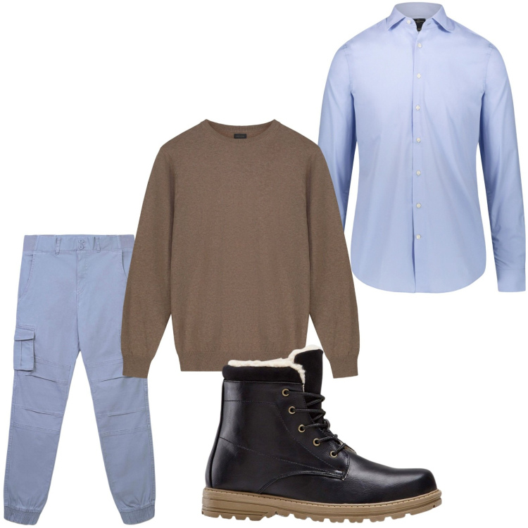 Outfit uomo - Guardaroba autunnale. Stile Casual per Tutti i giorni. Abbinamento con stivali e stivaletti, pantaloni cargo, camicie, maglieria.