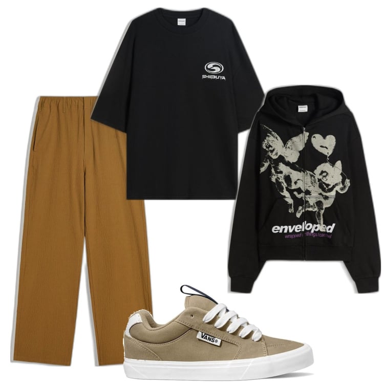 Outfit hombre - Casual look. Estilo Casual para Todos los días. Combinación con pantalones, camiseta, sudaderas con capucha, sneakers.