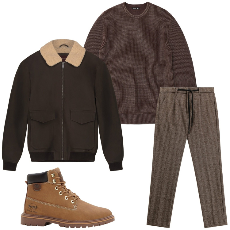 Outfit uomo - Total look #2272344. Stile Casual per Tutti i giorni. Abbinamento con stivali e stivaletti, maglieria, pantaloni, bomber.