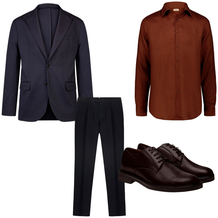 Outfit uomo - Il completo blu notte. Stile Trendy per Ufficio. Abbinamento con camicie, scarpe stringate, giacche, pantaloni.