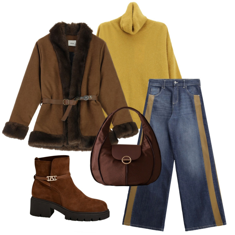 Outfit donna - Total look #2272355. Stile Casual chic per Tutti i giorni. Abbinamento con jeans a zampa, cinture, borse a spalla, stivaletti, maglieria.