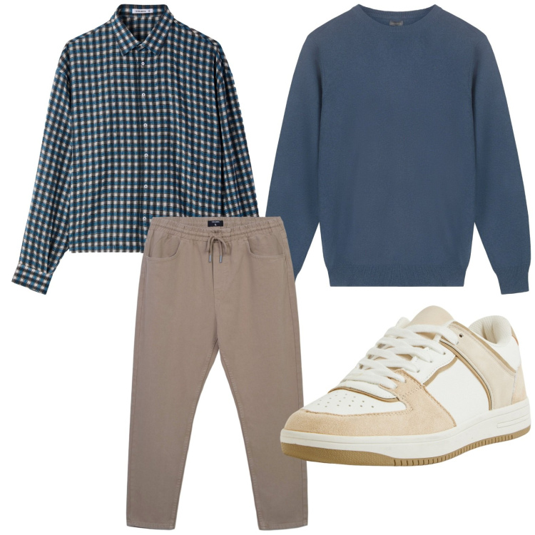 Outfit uomo - Look sport chic. Stile Trendy per Tutti i giorni. Abbinamento con sneakers, pantaloni, camicie, maglieria.