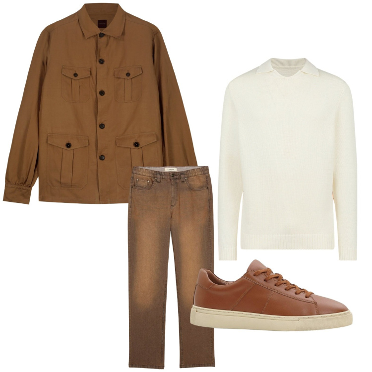 Outfit uomo - Minimalismo funzionale. Stile Trendy per Tutti i giorni. Abbinamento con sneakers, jeans, maglieria, cappotti.