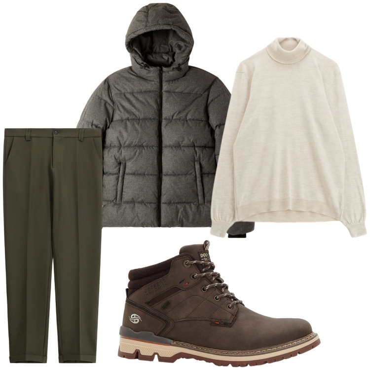 Outfit uomo - Il ritorno del dolcevita. Stile Trendy per Tutti i giorni. Abbinamento con stivali e stivaletti, bomber, maglieria, pantaloni chino.