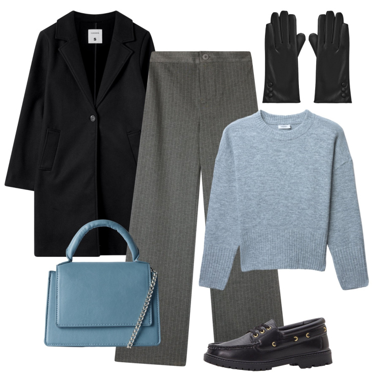 Outfit donna - City time. Stile Casual chic per Tutti i giorni. Abbinamento con mocassini, maglieria, pantaloni, borse a tracolla, cappotti, guanti.