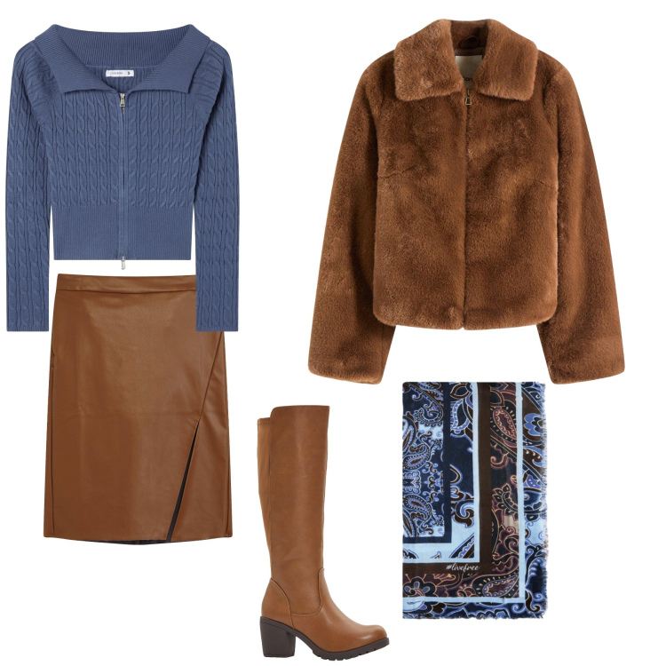 Outfit donna - Usciamo?. Stile Casual chic per Ufficio. Abbinamento con stivali, gonne longuette, ecopellicce, cardigans, foulard.