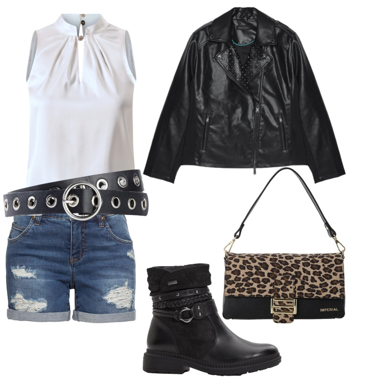 Outfit donna - Let’s go!!!. Stile Rock per Serata fuori. Abbinamento con shorts, stivaletti, cinture, bluse, borse a spalla, giacche.