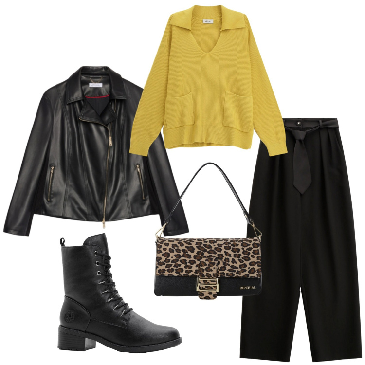 Outfit donna - Total look #2272410. Stile Casual chic per Tutti i giorni. Abbinamento con stivaletti, maglieria, pantaloni, borse a spalla, giacche.