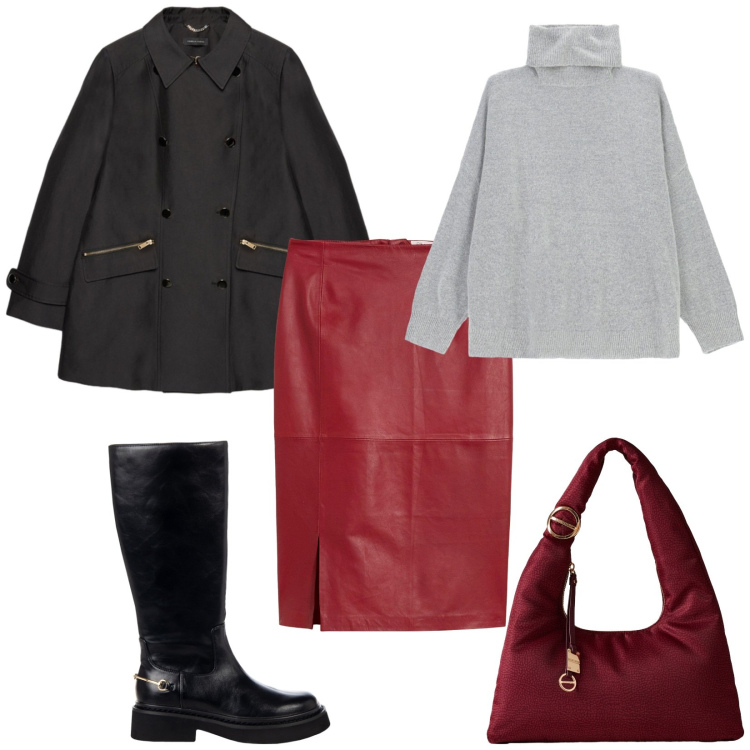 Outfit donna - Total look #2272413. Stile Chic per Serata fuori. Abbinamento con gonne, stivali sopra il ginocchio, maglieria, borse a spalla, trench.