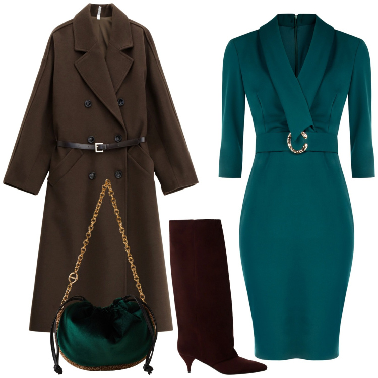 Outfit donna - Total look #2272414. Stile Glamour per Serata fuori. Abbinamento con vestiti a tubino, cappotti, stivali, borse a spalla.