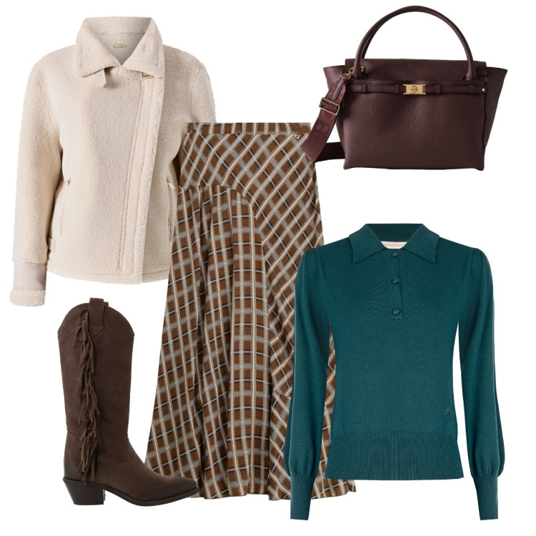 Outfit donna - Il pullover verde. Stile Basic per Tutti i giorni. Abbinamento con ecopellicce, polo, gonne lunghe, stivali, borse a mano.