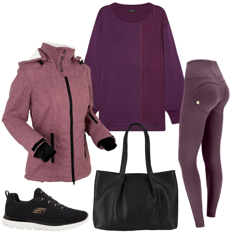 Outfit donna - Total look #2272578. Stile Basic per Sport. Abbinamento con blazer, sneakers, shopping bag, pantaloni skinny, felpe.