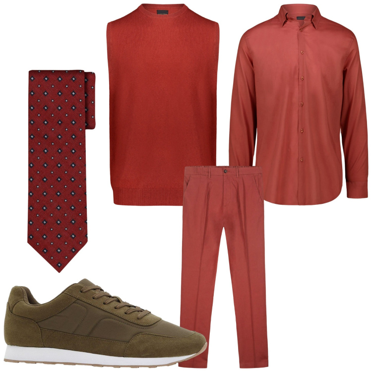 Outfit uomo - Tono su tono. Stile Business/Elegante per Ufficio. Abbinamento con sneakers, pantaloni, cravatte, gilet, camicie.