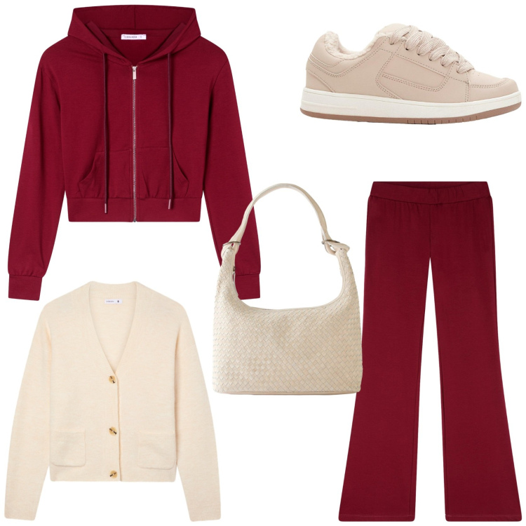 Outfit donna - Urban style. Stile Urban per Tutti i giorni. Abbinamento con shopping bag, sneakers, cardigans, leggings, felpe con cappuccio.