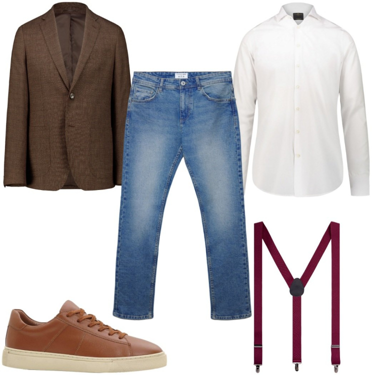 Outfit uomo - L\'accessorio trendy: le bretelle. Stile Trendy per Tutti i giorni. Abbinamento con sneakers, jeans dritti, giacche, camicie, bretelle.