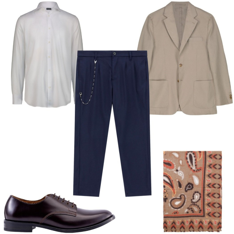 Outfit uomo - L\'accessorio elegante: foulard paisley. Stile Business/Elegante per Tutti i giorni. Abbinamento con pantaloni, sciarpe e foulard, giacche, scarpe stringate, camicie.