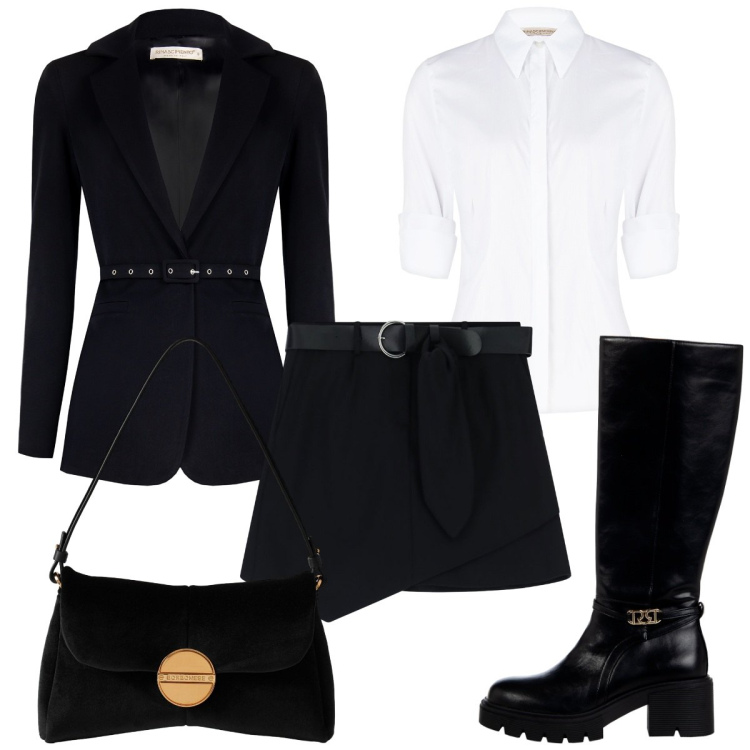 Outfit donna - Festa di compleanno. Stile Rock per Serata fuori. Abbinamento con borse a tracolla, camicie, stivali sopra il ginocchio, blazer, minigonne.