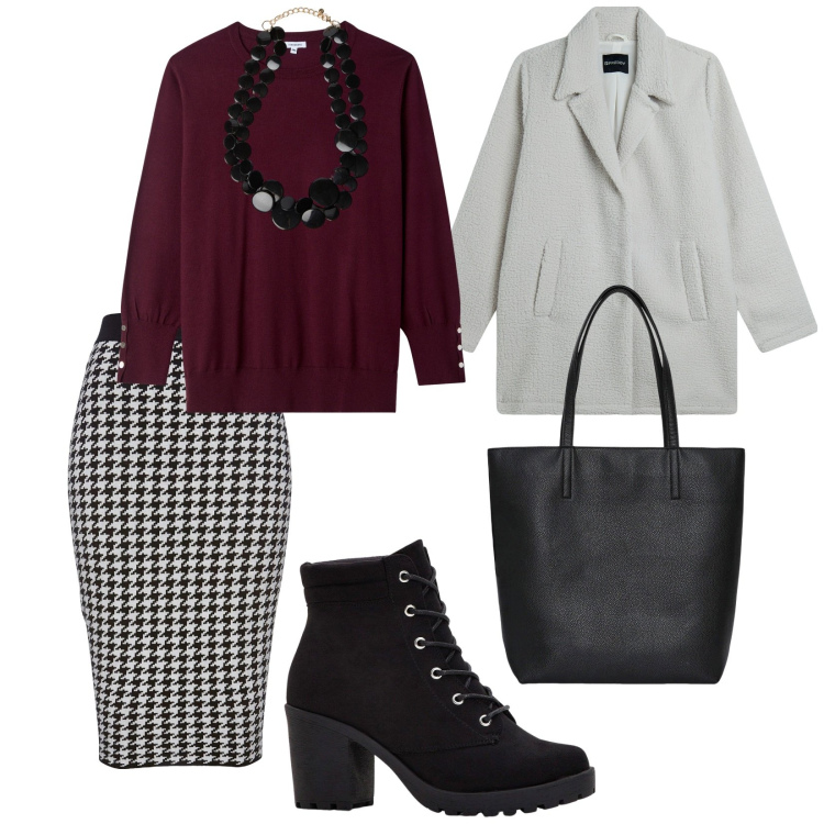 Outfit donna - La gonna a quadri. per Ufficio. Abbinamento con gonne, stivaletti, borse tote, pullovers, cappotti, collane.