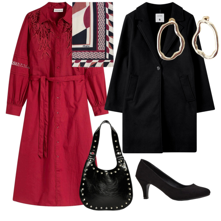 Outfit donna - Domenica sera. per Serata fuori. Abbinamento con décolleté, vestiti midi/longuette, cappotti, orecchini, borse a spalla, foulard.