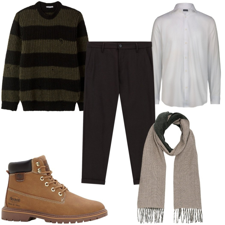 Outfit uomo - Total look #2272659. Stile Casual per Tutti i giorni. Abbinamento con stivali e stivaletti, maglieria, pantaloni, sciarpe, camicie.