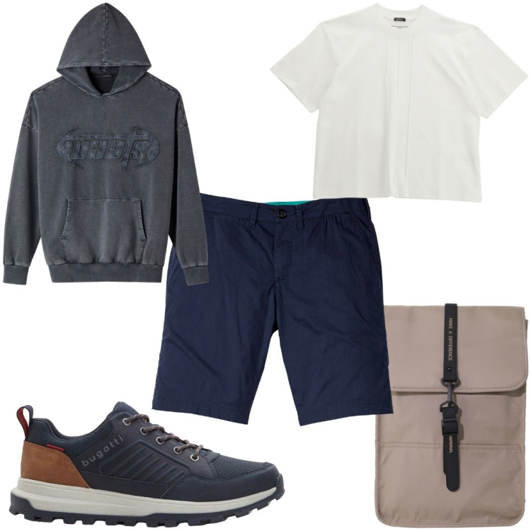 Outfit uomo - Total look #2272660. Stile Casual per Tutti i giorni. Abbinamento con bermuda, sneakers, felpe con cappuccio, t-shirt, borse sportive.