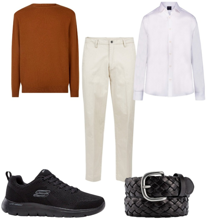 Outfit uomo - Total look #2272663. Stile Casual per Ufficio. Abbinamento con sneakers, camicie, pantaloni, maglieria, cinture.
