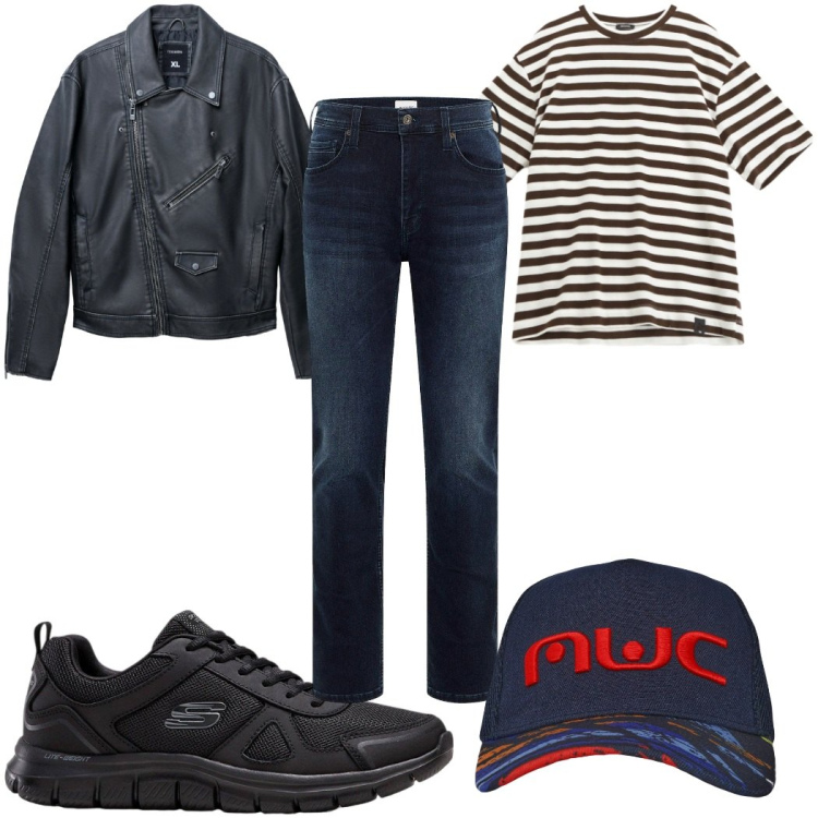 Outfit uomo - Total look #2272667. Stile Trendy per Tutti i giorni. Abbinamento con sneakers, jeans slim fit, cappelli con visiera, giacche, t-shirt.