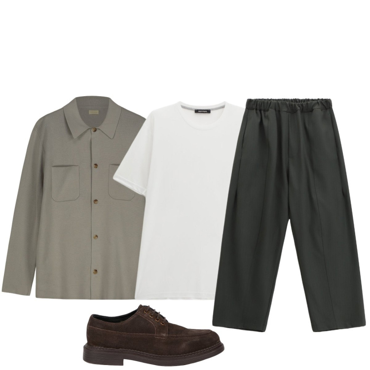 Outfit uomo - Total look #2272675. Stile Trendy per Tutti i giorni. Abbinamento con t-shirt, pantaloni, cardigans, scarpe stringate.