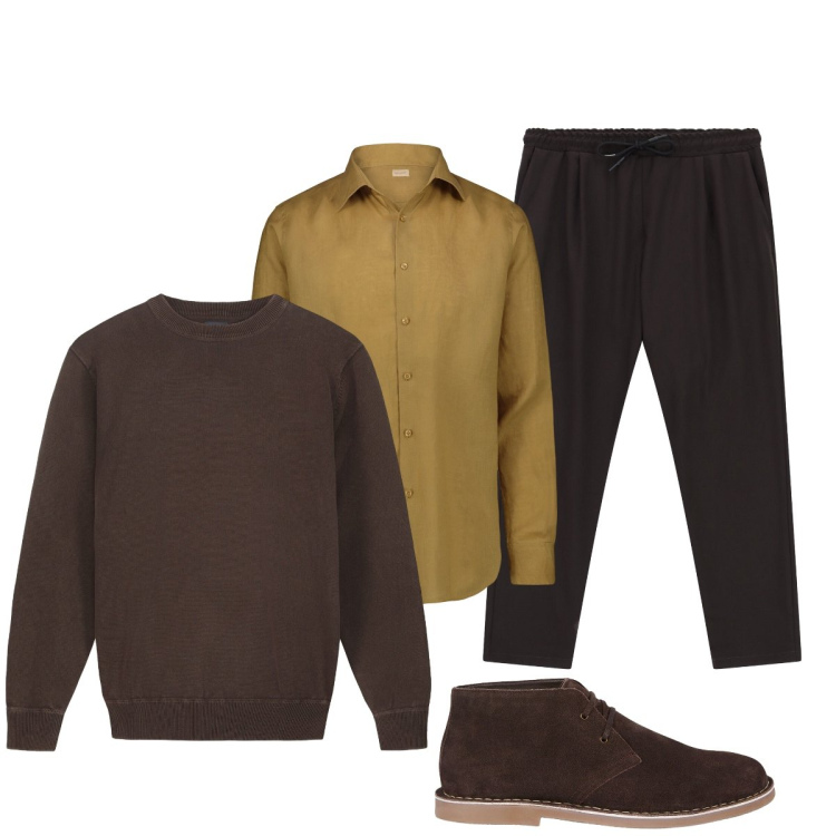 Outfit uomo - Total look #2272679. Stile Trendy per Ufficio. Abbinamento con pantaloni, maglieria, camicie, stivali e stivaletti.