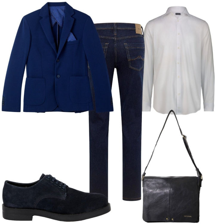 Outfit uomo - Total look #2272680. Stile Casual per Tutti i giorni. Abbinamento con jeans dritti, giacche, borse sportive, scarpe stringate, camicie.