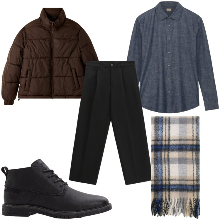 Outfit uomo - Total look #2272689. Stile Casual per Tutti i giorni. Abbinamento con stivali e stivaletti, bomber, pantaloni, sciarpe, camicie.