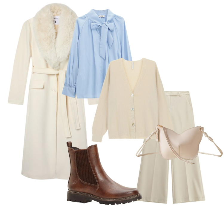 Outfit donna - Total look #2272708. Stile Bon Ton per Ufficio. Abbinamento con stivaletti chelsea, cappotti, bluse, borse a tracolla, pantaloni, cardigans.