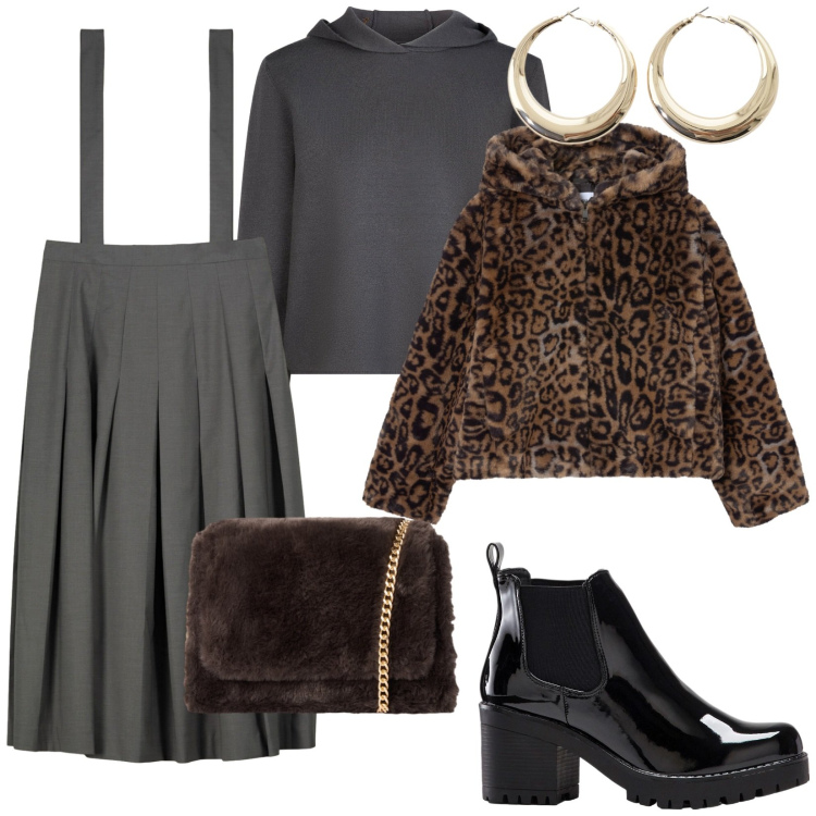 Outfit donna - Tutto pelo. per Tutti i giorni. Abbinamento con stivaletti, borse a tracolla, ecopellicce, orecchini, gonne lunghe, maglieria.