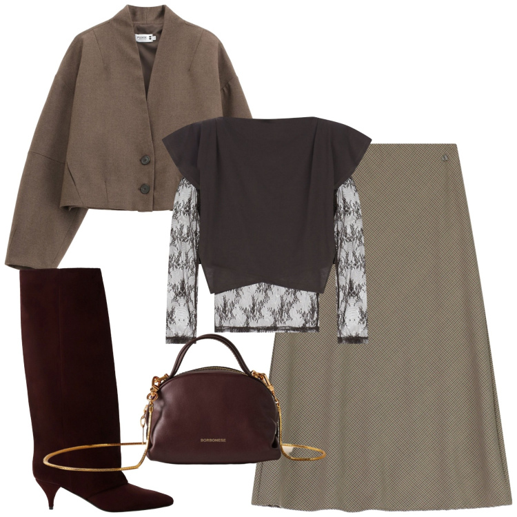 Outfit donna - T-shirt con pizzo. Stile Chic per Serata fuori. Abbinamento con blazer, t-shirt, gonne lunghe, stivali, borse a mano.