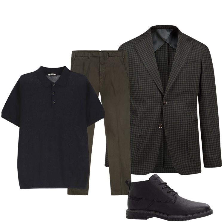 Outfit uomo - In città. Stile Trendy per Tutti i giorni. Abbinamento con stivali e stivaletti, polo, giacche, pantaloni.