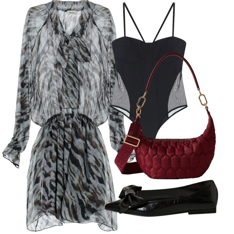 Outfit donna - Trasparenze. Stile Chic per Serata fuori. Abbinamento con ballerine, body, vestiti corti, borse a spalla.