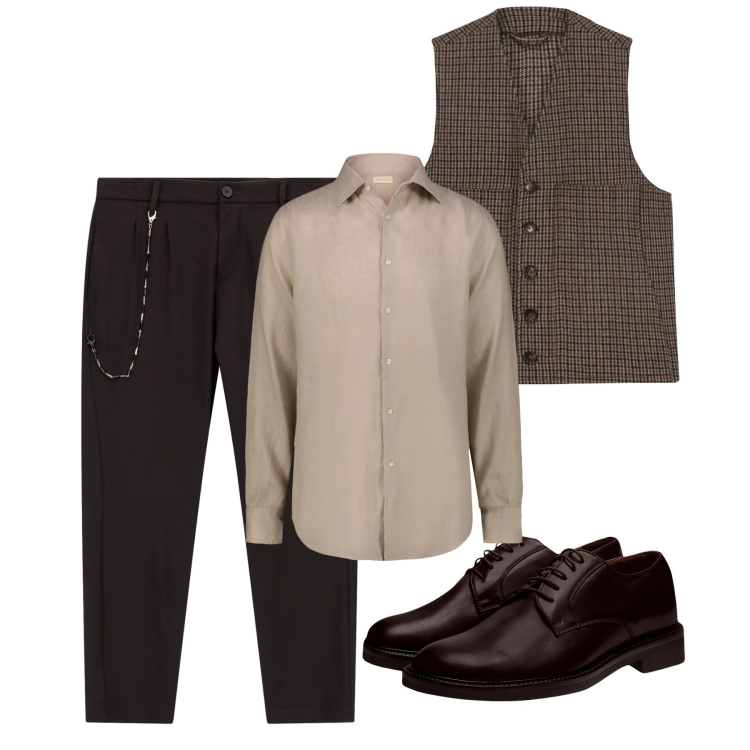 Outfit uomo - Il signor gilet. Stile Trendy per Tutti i giorni. Abbinamento con pantaloni, scarpe stringate, camicie, gilet.