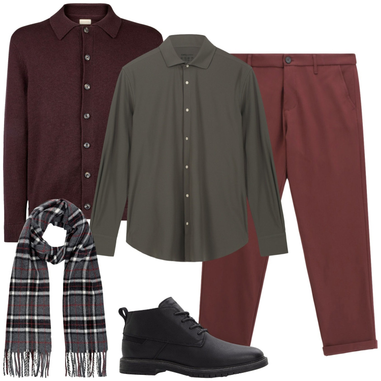Outfit uomo - Mood autunnale. Stile Business/Elegante per Ufficio. Abbinamento con stivali e stivaletti, pantaloni, sciarpe, polo, camicie.