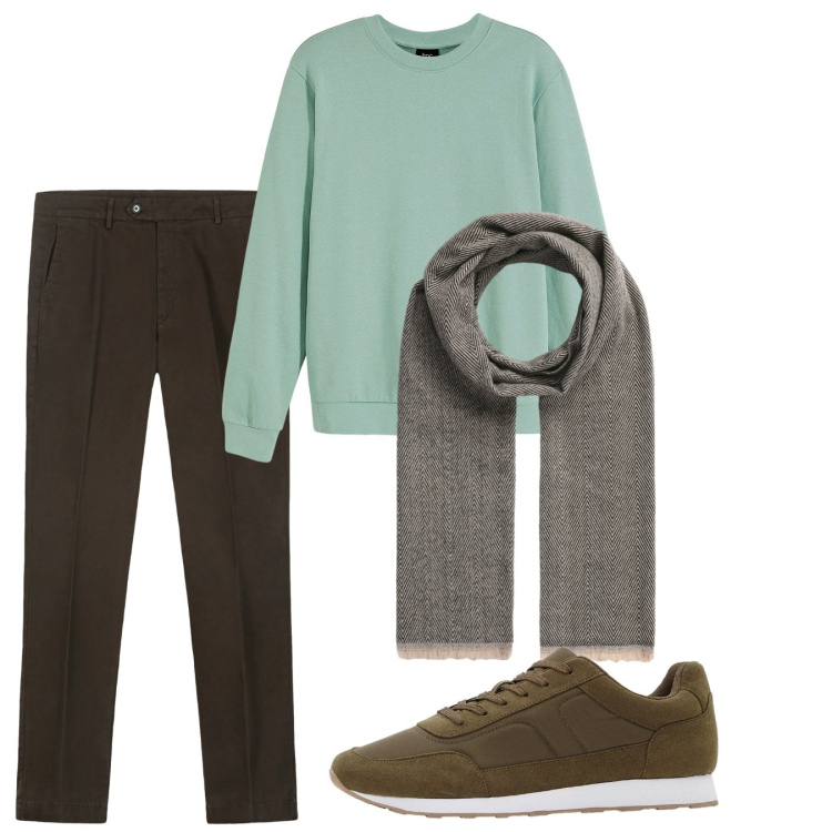 Outfit uomo - Green. Stile Casual per Tutti i giorni. Abbinamento con felpe, sneakers, sciarpe, pantaloni chino.