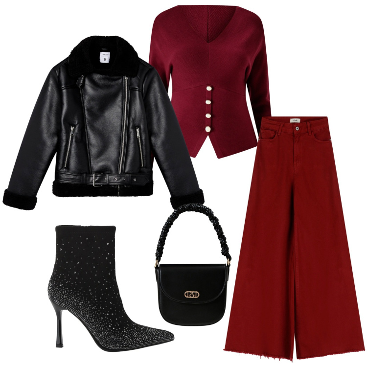 Outfit donna - Total look #2272848. Stile Casual chic per Serata fuori. Abbinamento con giacche, maglieria, borse a mano, stivaletti, pantaloni.