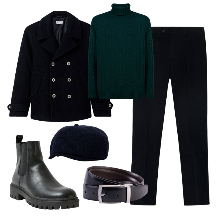 Outfit uomo - Accessori!. Stile Urban per Tutti i giorni. Abbinamento con stivali e stivaletti, cappotti, pantaloni, maglieria, cappelli con visiera, cinture.