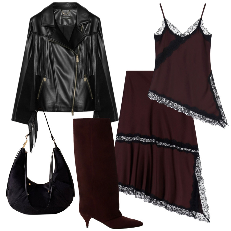 Outfit donna - Happy Halloween. Stile Rock per Serata fuori. Abbinamento con gonne lunghe, canottiere, stivali, borse a spalla, giacche.