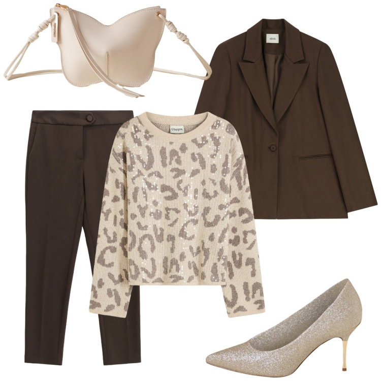 Outfit donna - Domenica mattina. Stile Basic per Tutti i giorni. Abbinamento con maglieria, décolleté, pantaloni, blazer, borse a tracolla.